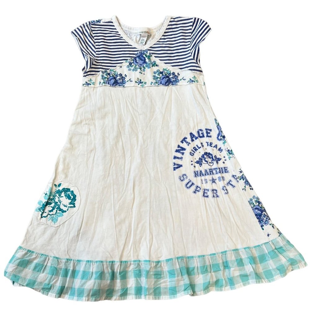 Naartjie Kids Girls Vintage White & Blue Vintage Surfer Dress 9